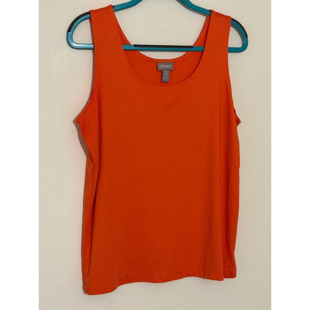 Chico's Microfiber Tank Top Orange Scoop Neck Sleeveless Size 2 Large 4501198123